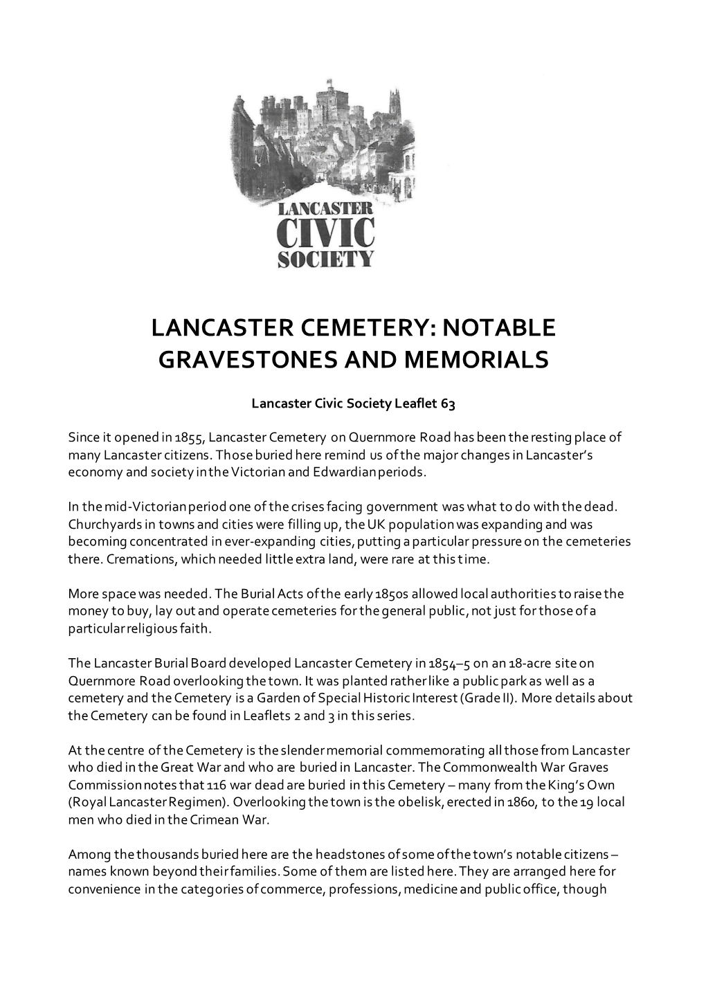 Lancaster Cemetery: Notable Gravestones and Memorials