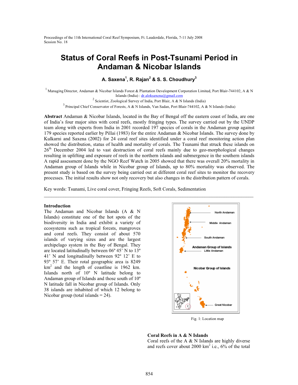Status of Coral Reefs in Post-Tsunami Period in Andaman & Nicobar Islands