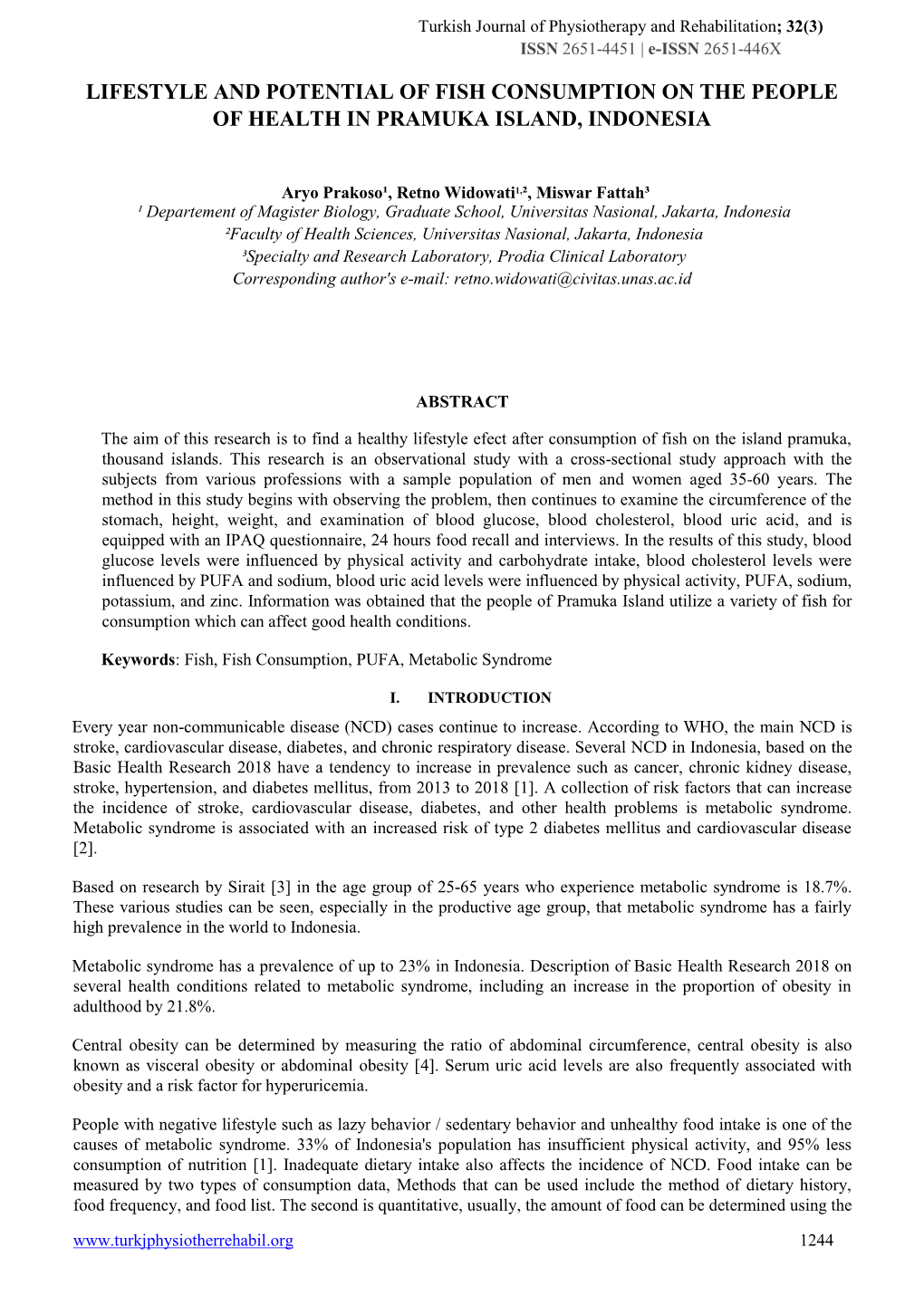 Lifestyle and Potential of Fish Consumption on the People of Health in Pramuka Island, Indonesia