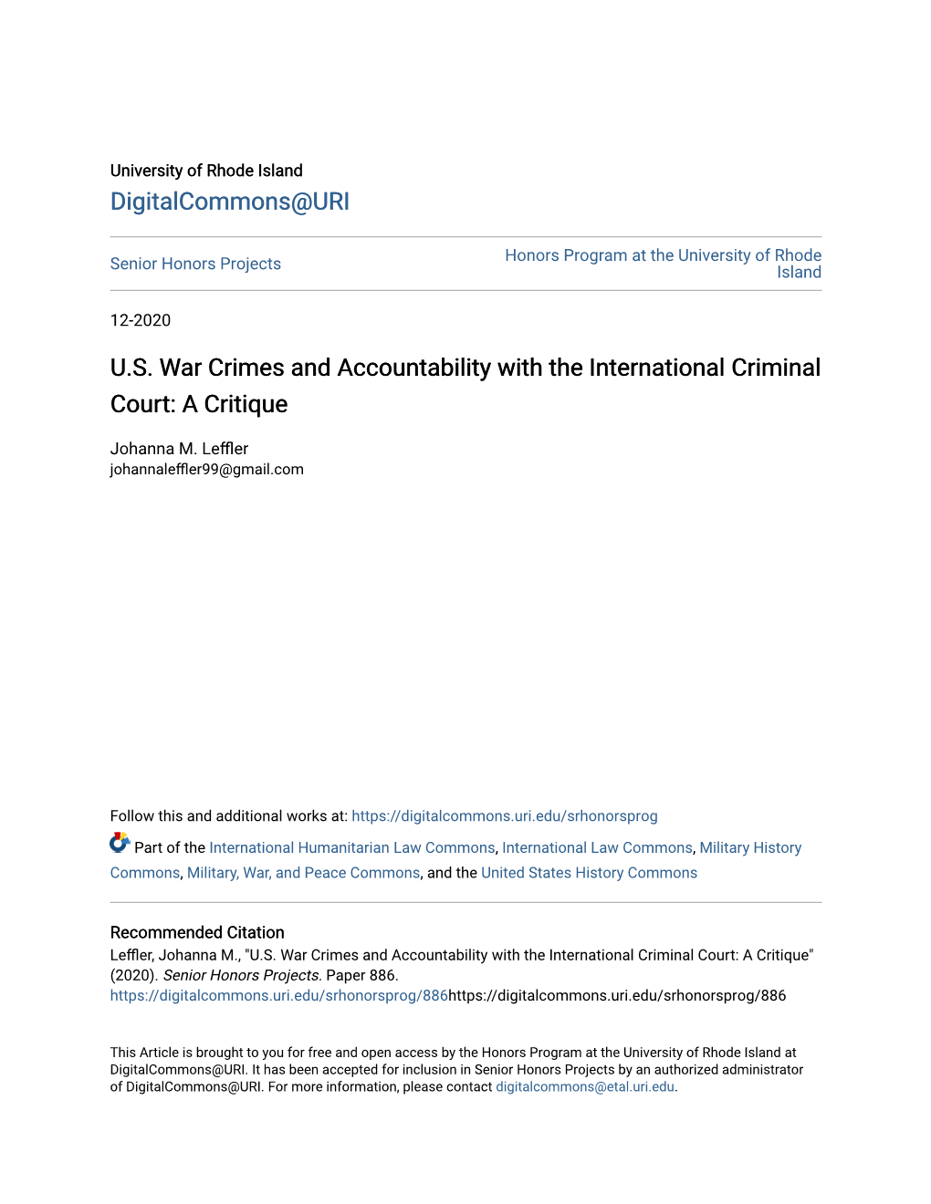 U.S. War Crimes and Accountability with the International Criminal Court: a Critique