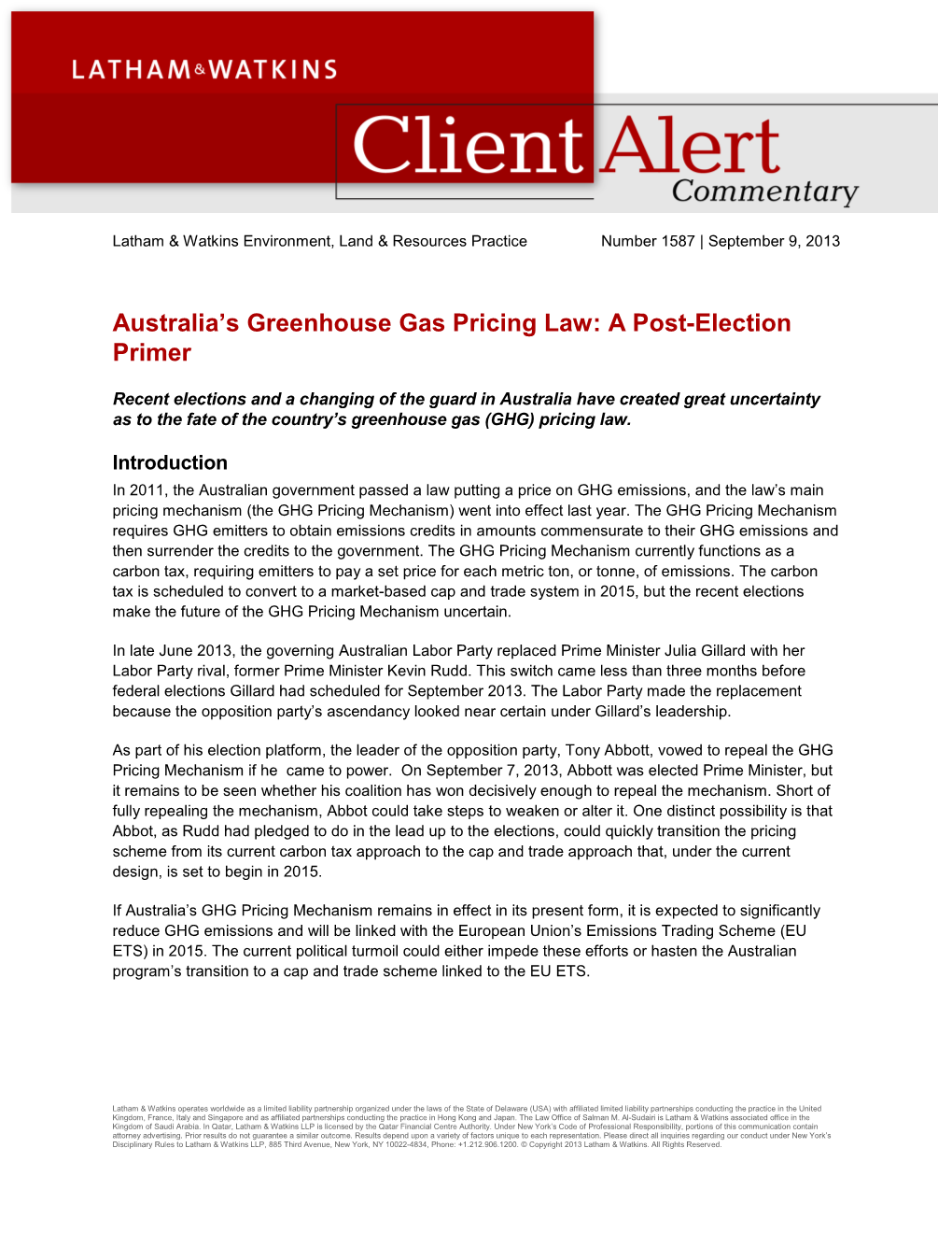 Australia's Greenhouse Gas Pricing