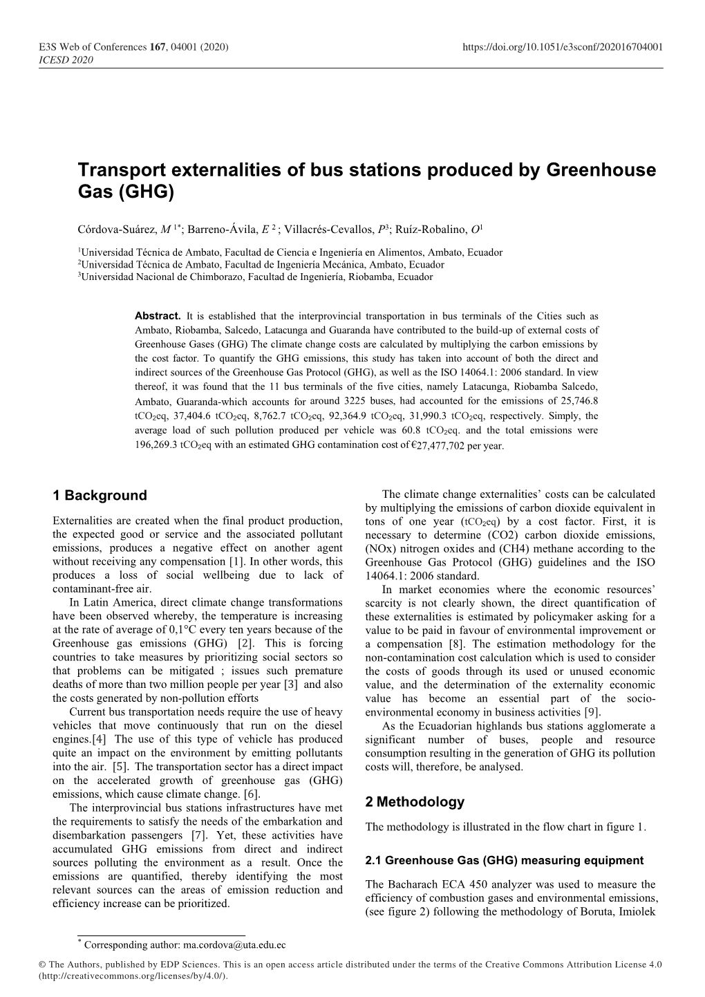 Transport Externalities of Bus Stations Produced by Greenhouse Gas (GHG)