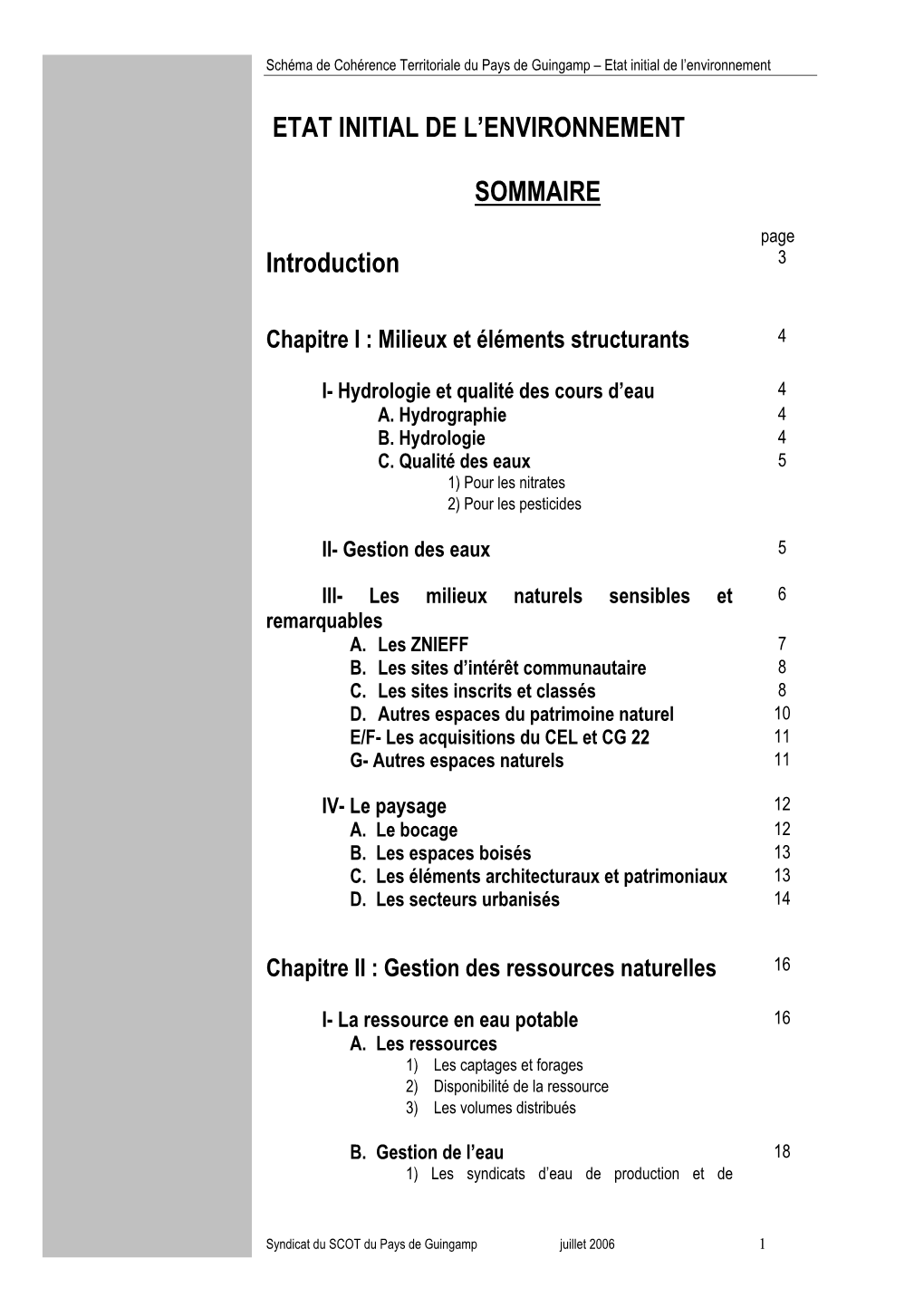 Etat Initial De L'environnement Sommaire