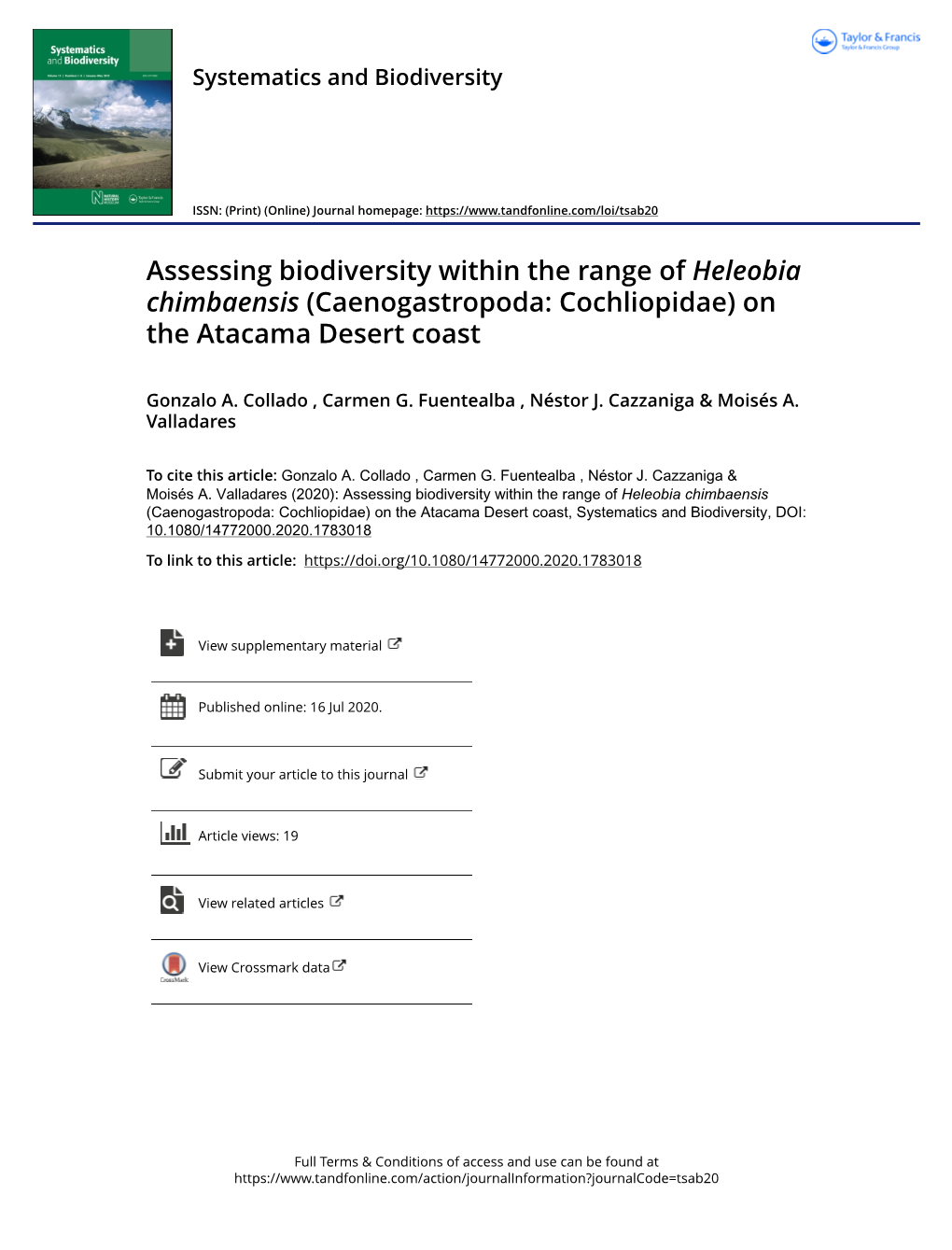 Assessing Biodiversity Within the Range of Heleobia Chimbaensis (Caenogastropoda: Cochliopidae) on the Atacama Desert Coast