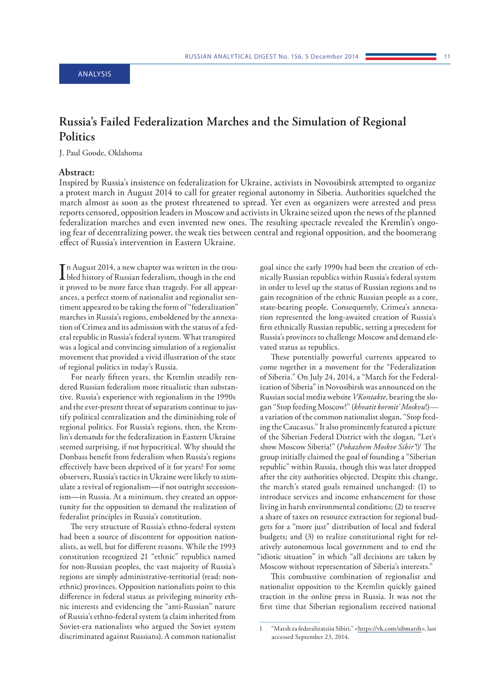 Russia's Failed Federalization Marches and the Simulation Of