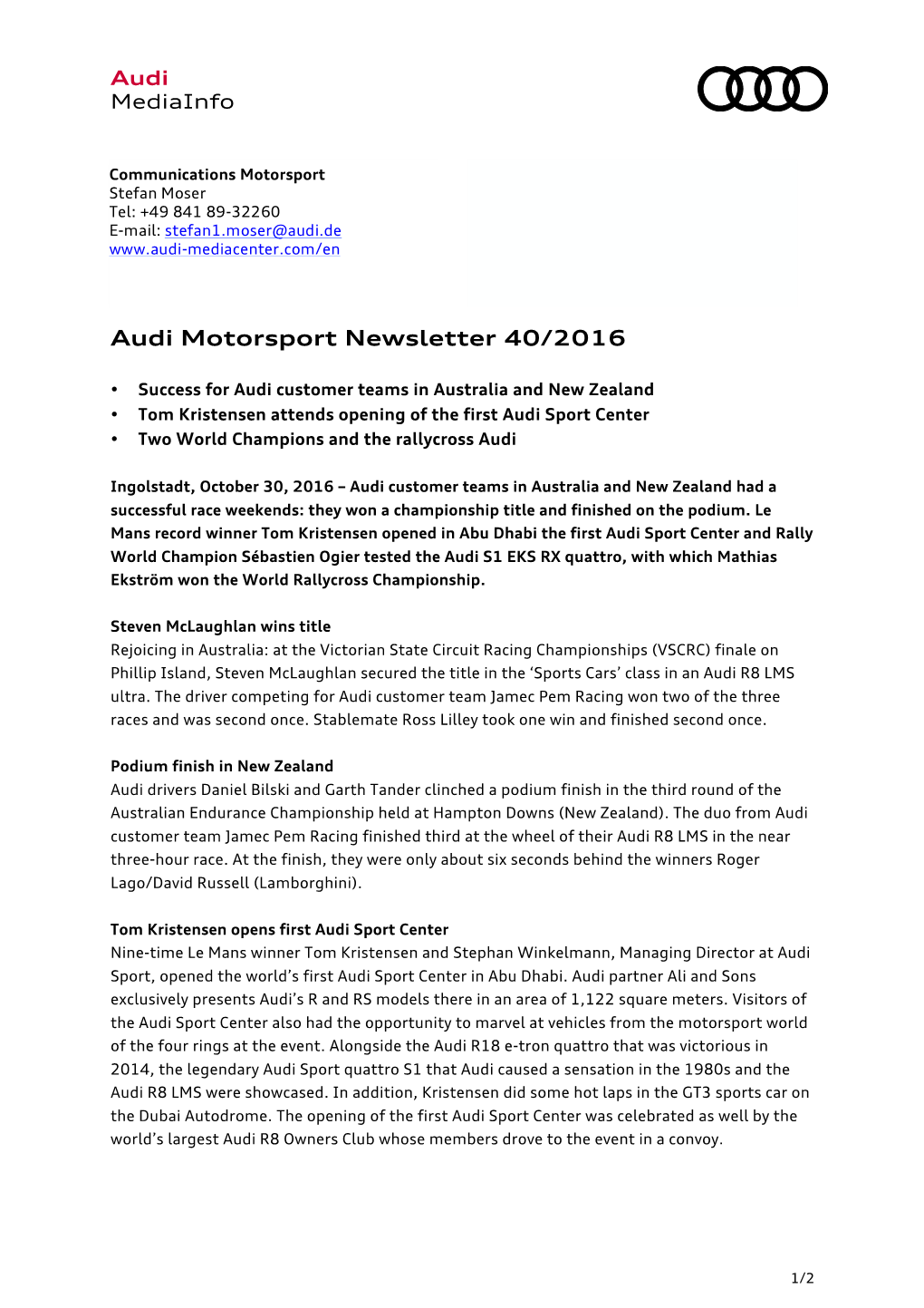 Audi Motorsport Newsletter 40/2016