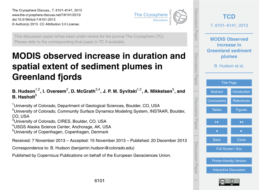 MODIS Observed Increase in Greenland Sediment Plumes
