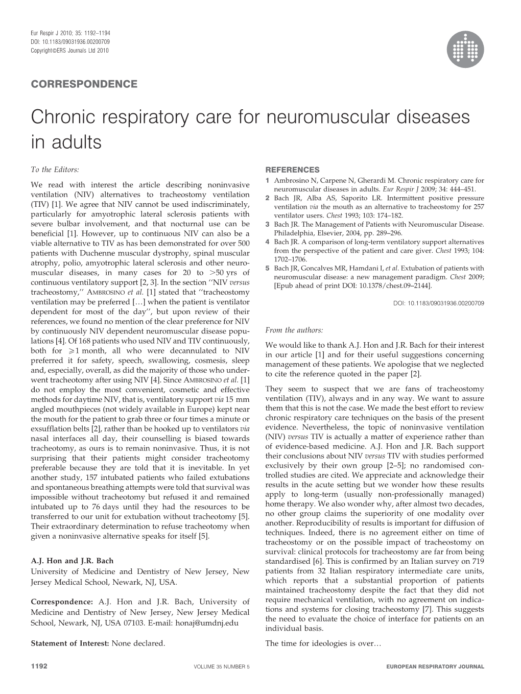 Chronic Respiratory Care for Neuromuscular Diseases in Adults