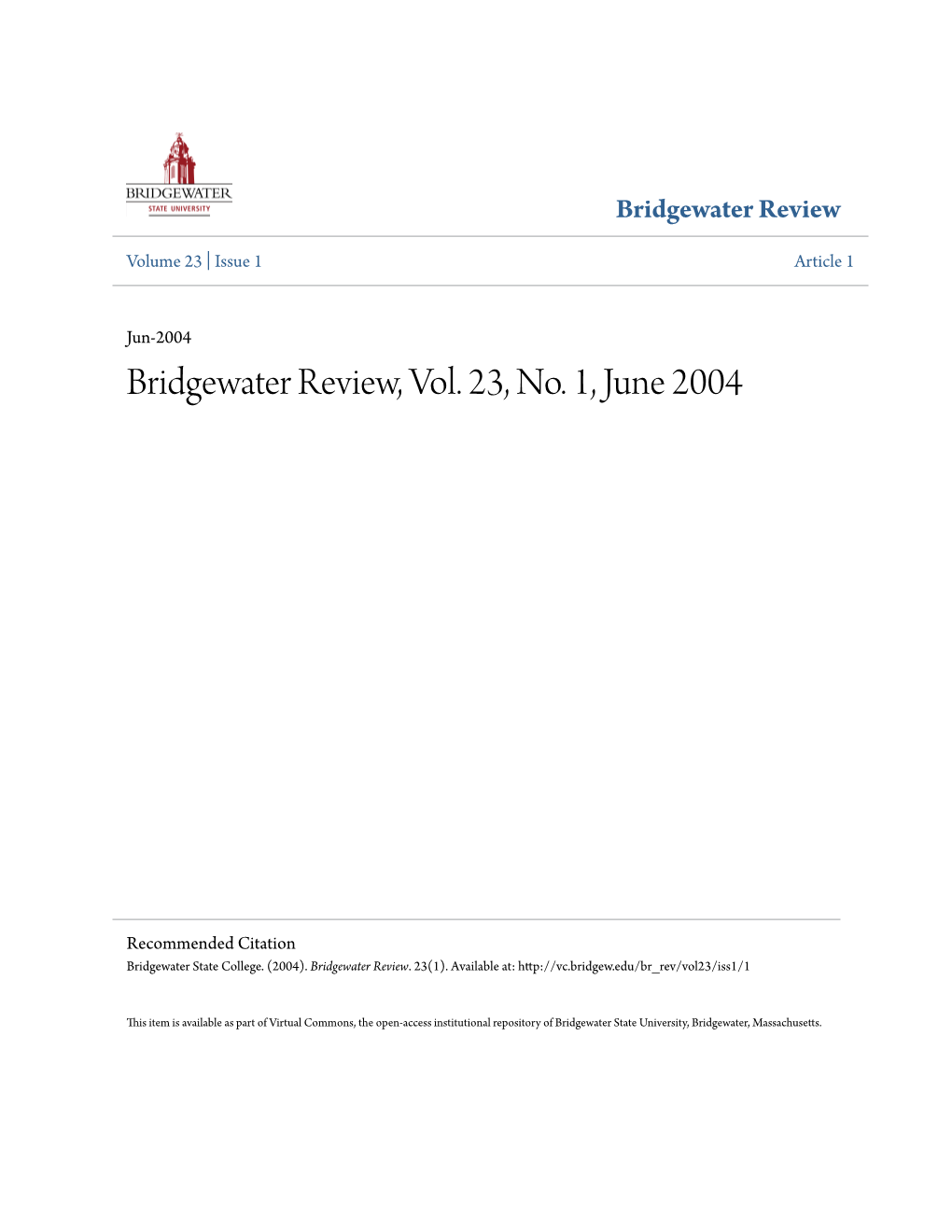 Bridgewater Review, Vol. 23, No. 1, June 2004