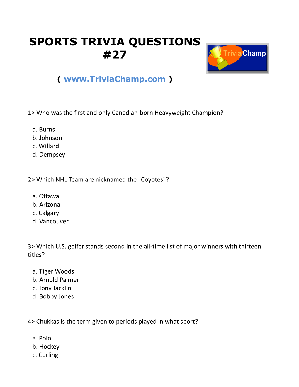 Sports Trivia Questions #27