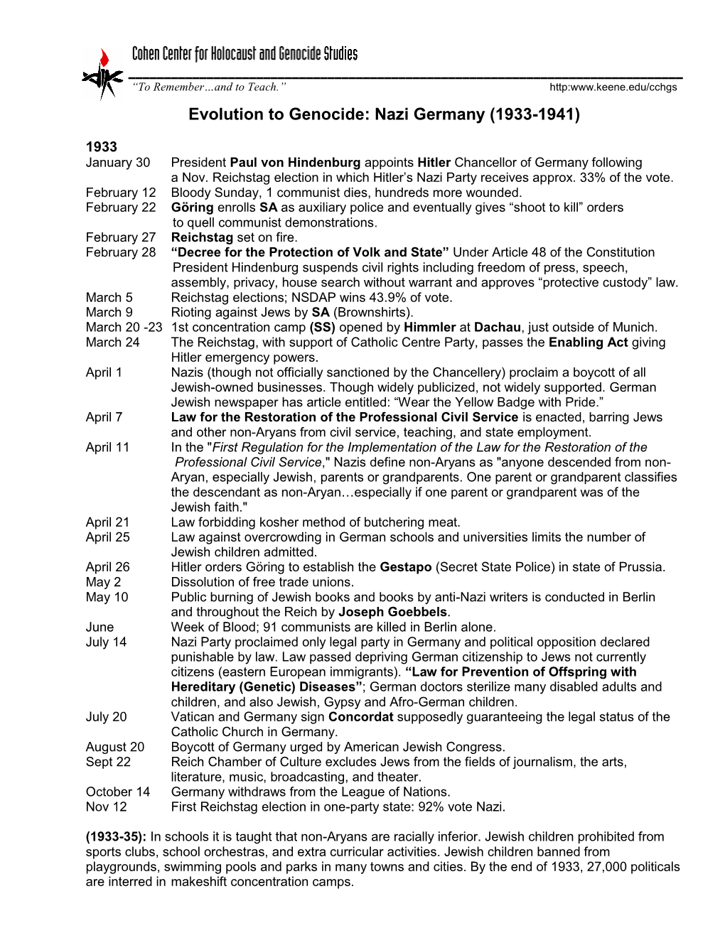 Evolution to Genocide Timeline