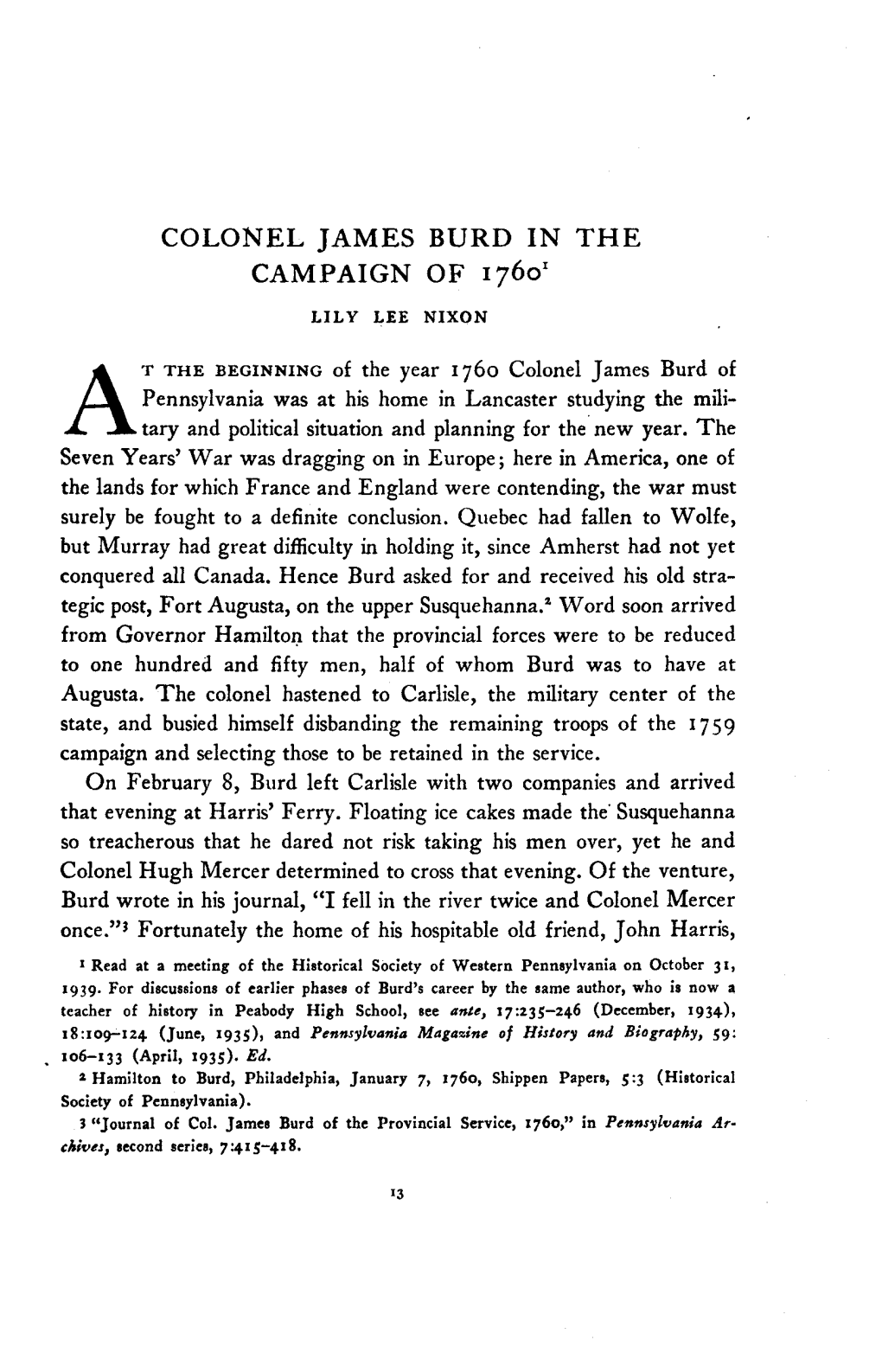 Colonel James Burd in the Campaign of 17601