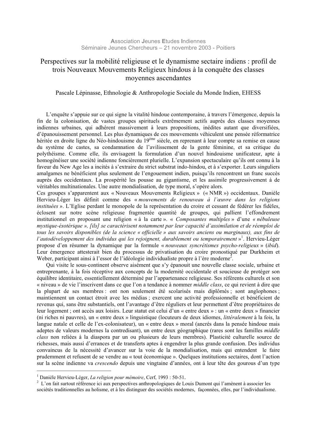 Perspectives Sur La Mobilité Religieuse Et Le Dynamisme Sectaire Indiens