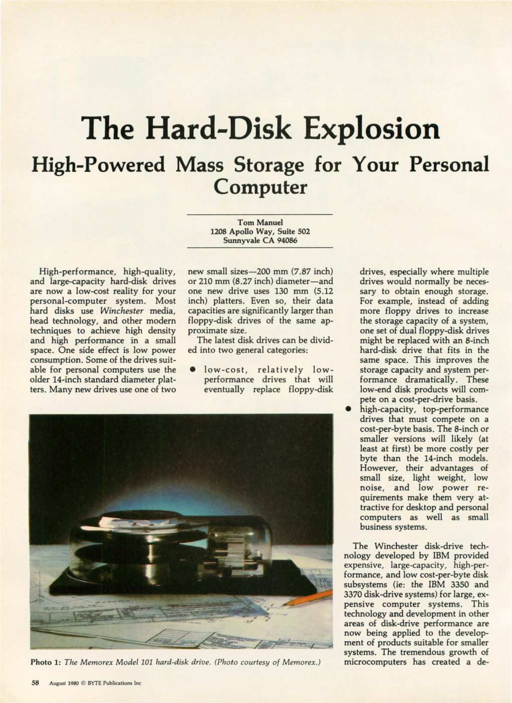 The Hard-Disk Explosion, August 1980, BYTE Magazine