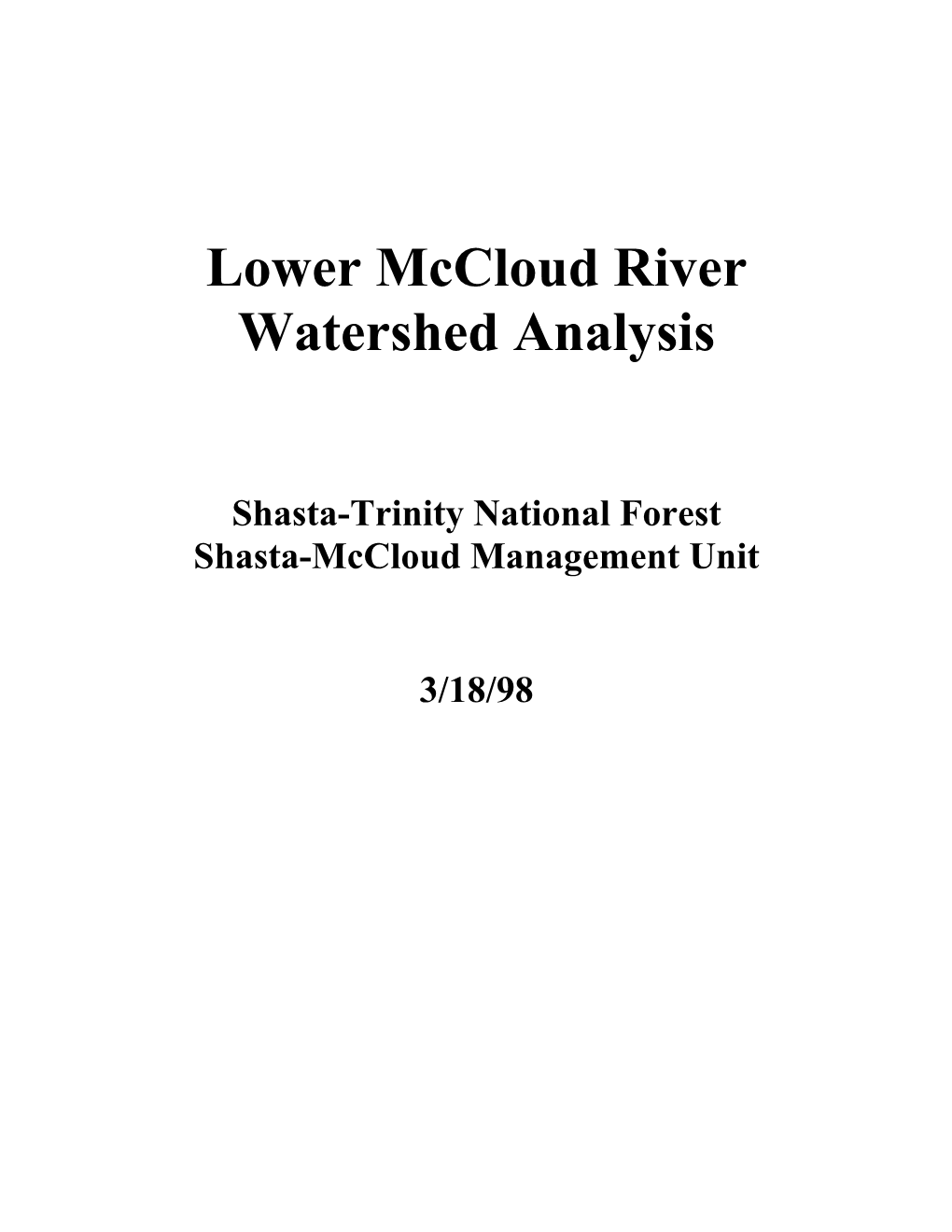 Lower Mccloud River Watershed Analysis