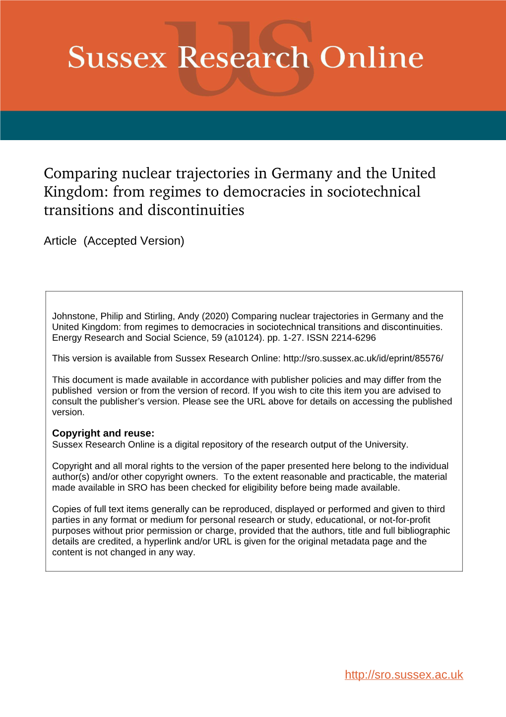 Comparing Nuclear Trajectories in Germany and the United Kingdom: from Regimes to Democracies in Sociotechnical Transitions and Discontinuities