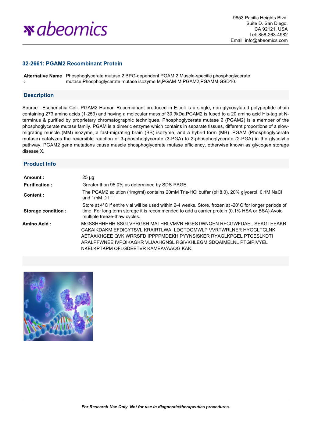 32-2661: PGAM2 Recombinant Protein Description Product Info