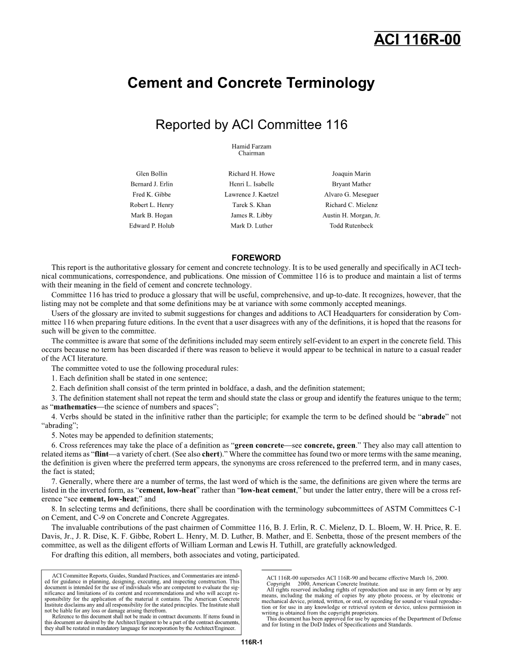116R-00 Cement and Concrete Terminology