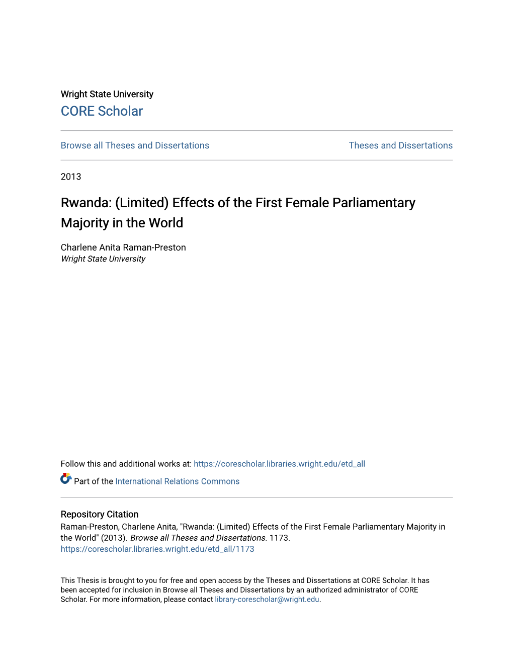 Rwanda: (Limited) Effects of the First Female Parliamentary Majority in the World