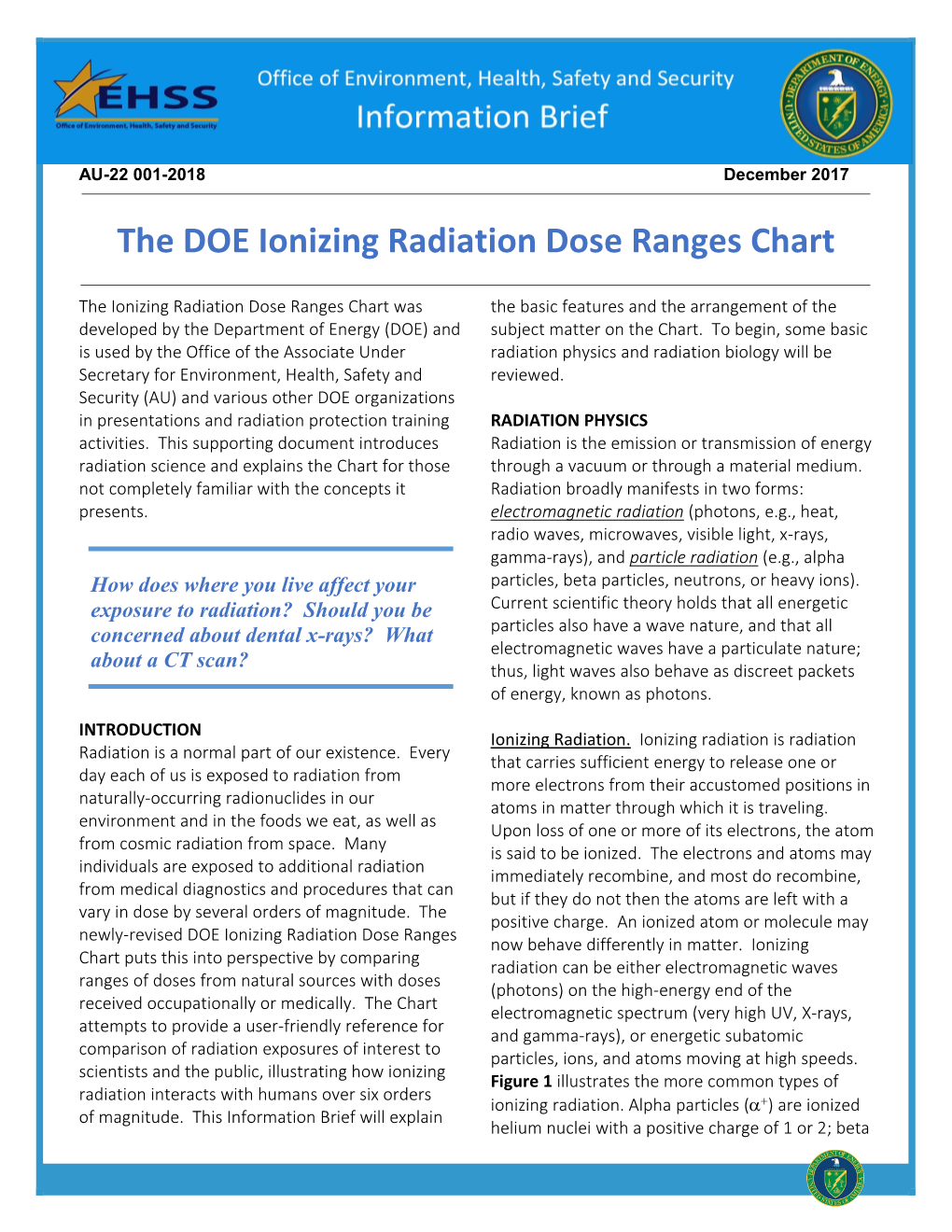 The DOE Ionizing Radiation Dose Ranges Chart