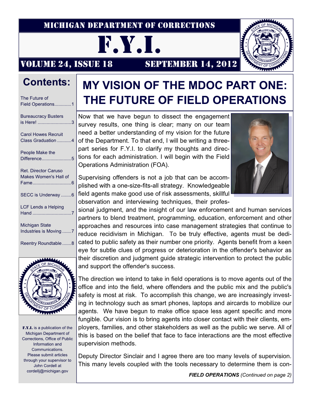 F.Y.I. Volume 24, Issue 18 September 14, 2012