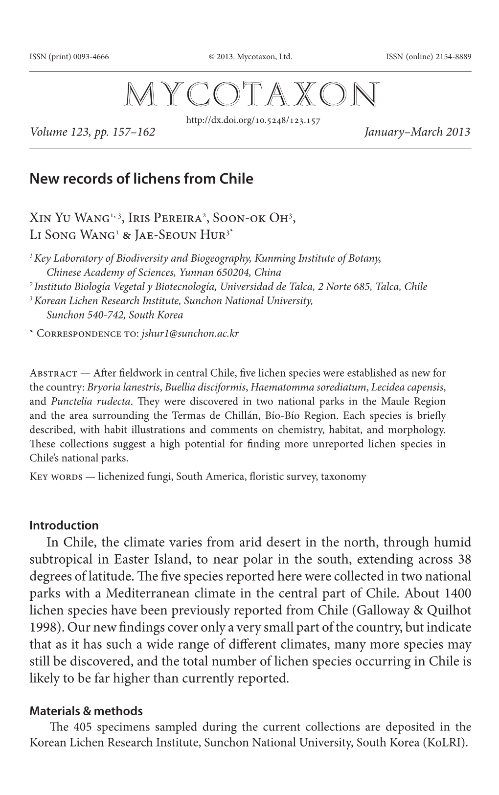 New Records of Lichens from Chile