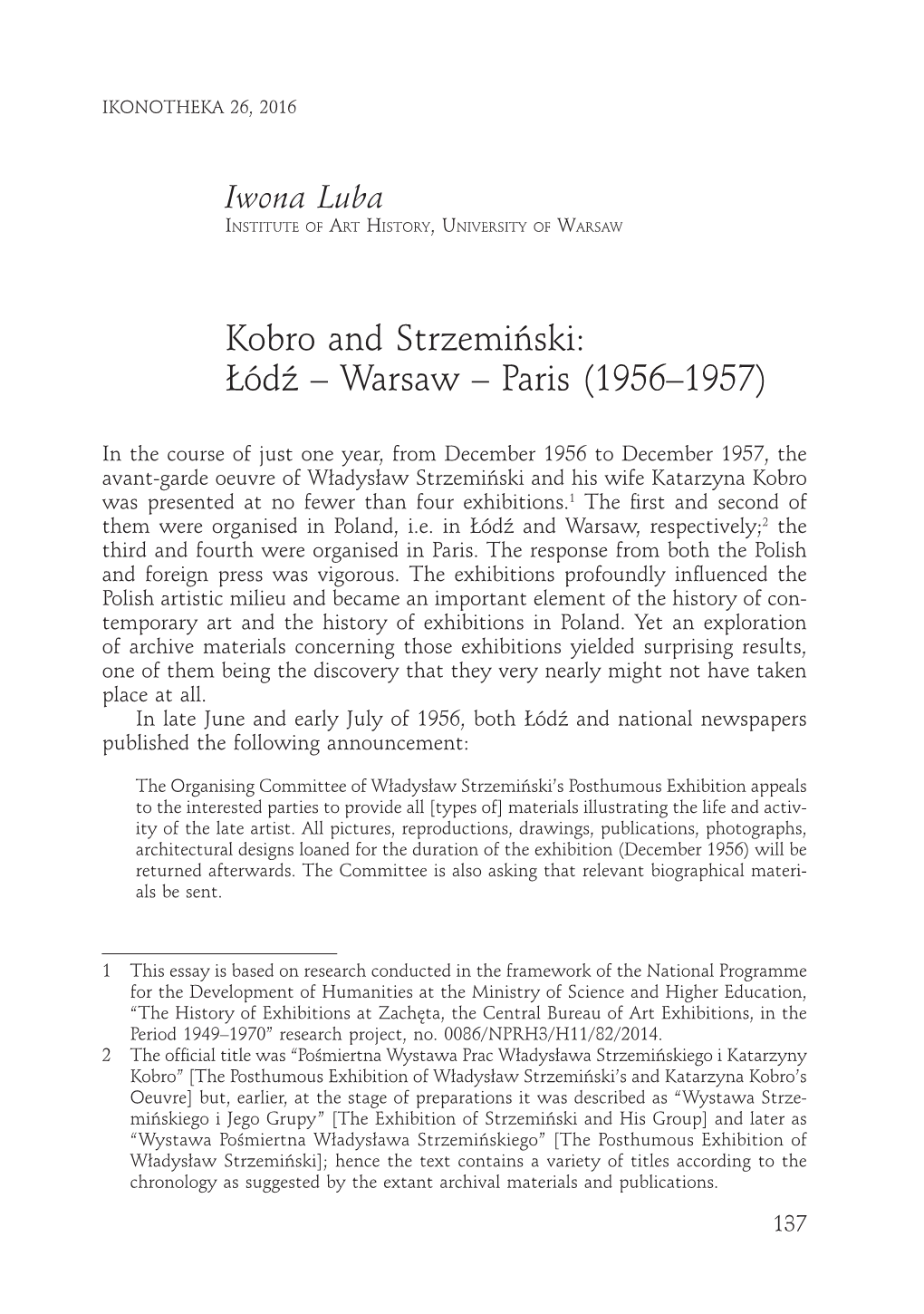 Kobro and Strzemiński: Łódź – Warsaw – Paris (1956–1957)