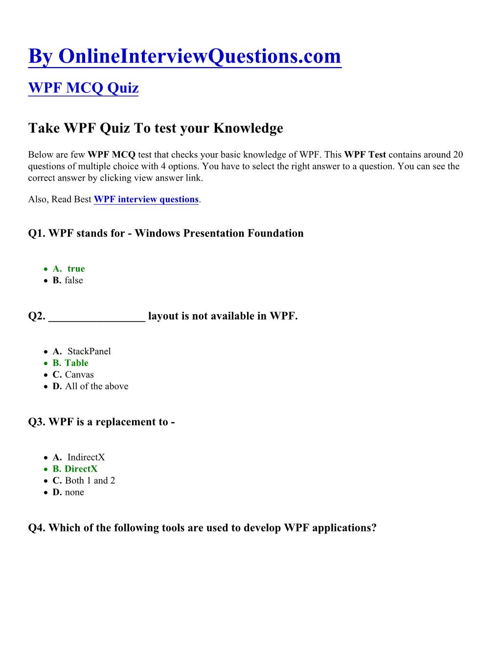 WPF MCQ Quiz