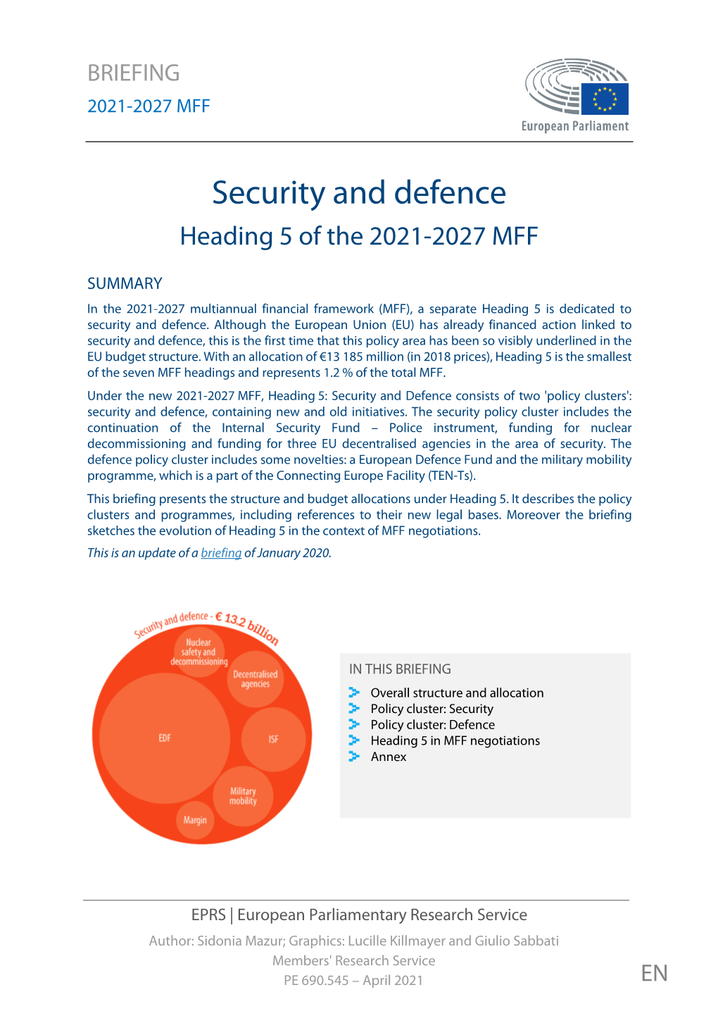 Financing EU Security and Defence: Heading 5 of the 2021-2027 MFF