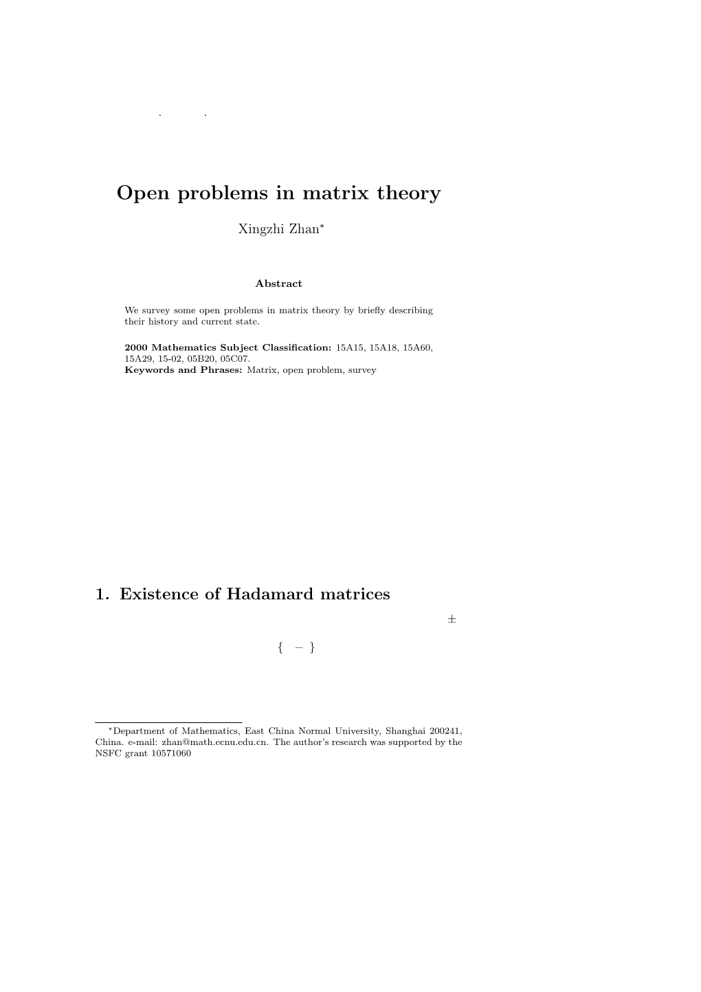 Open Problems in Matrix Theory