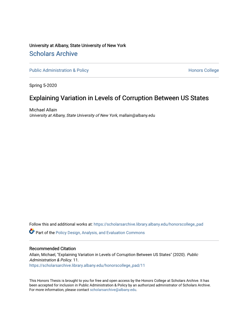 Explaining Variation in Levels of Corruption Between US States