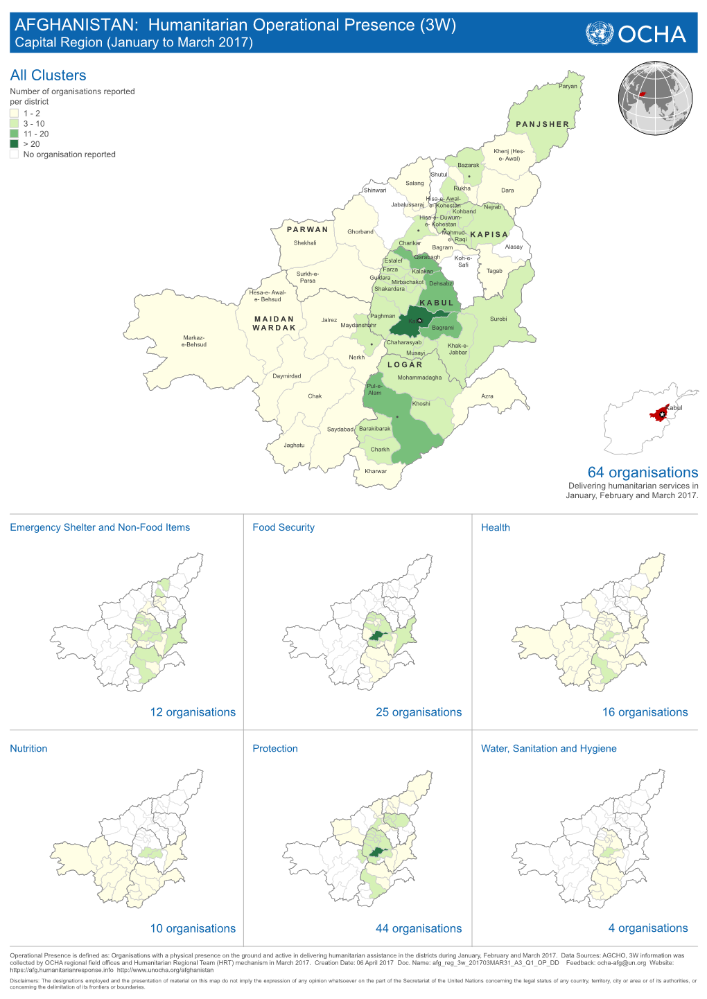 AFGHANISTAN: Humanitarian Operational Presence (3W) Capital Region (January to March 2017)