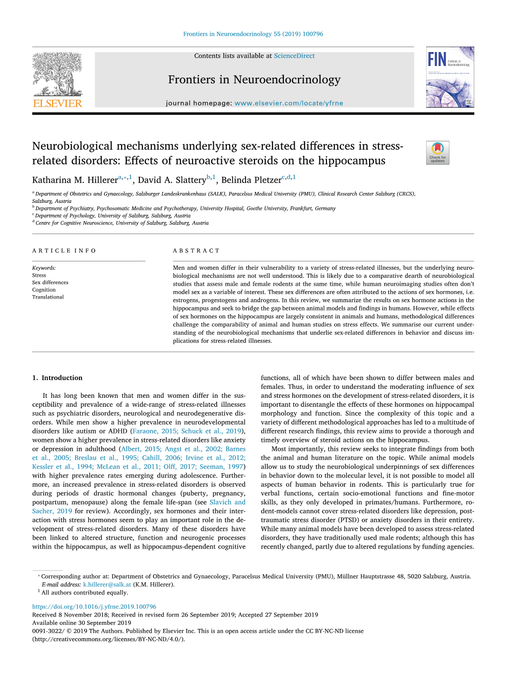 Neurobiological Mechanisms Underlying Sex-Related Differences in Stress- T Related Disorders: Effects of Neuroactive Steroids on the Hippocampus ⁎ Katharina M