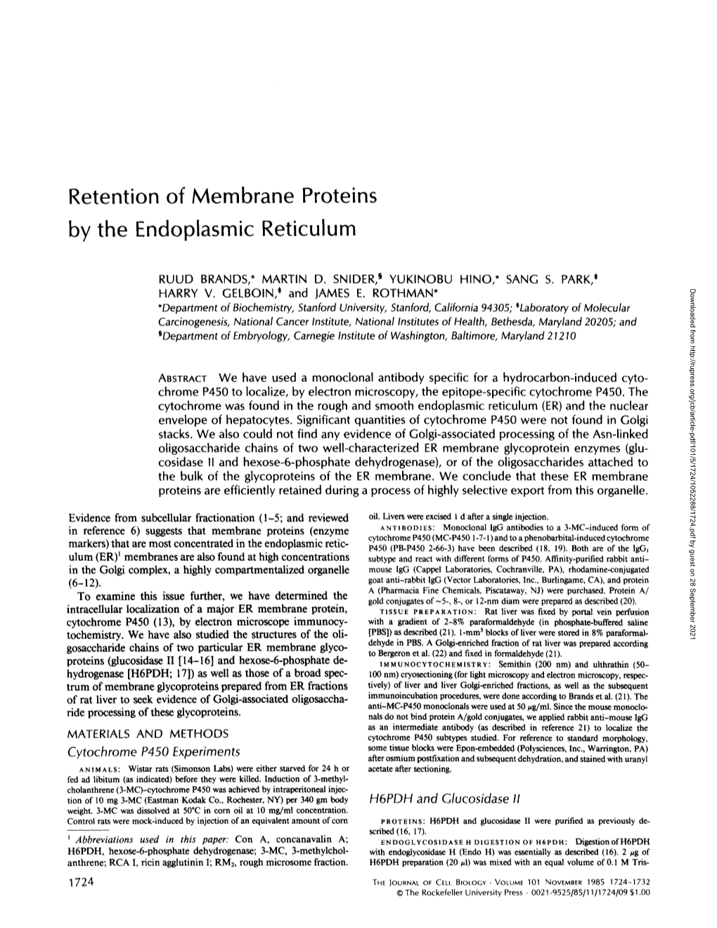 Retention of Membrane Proteins by the Endoplasmic Reticulum