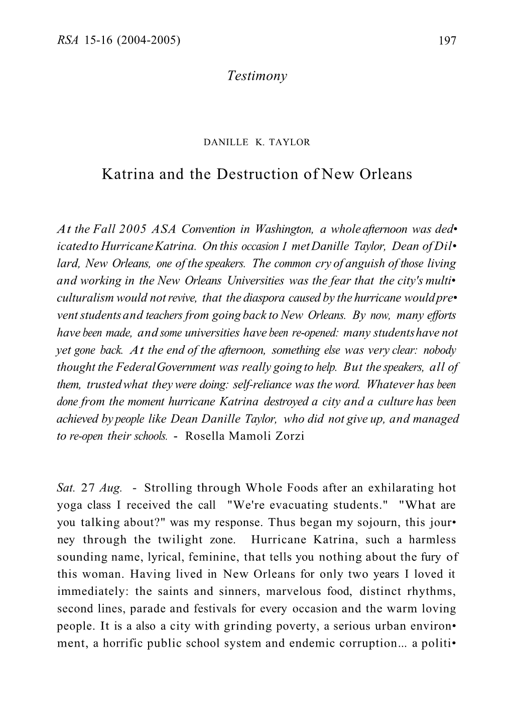 Katrina and the Destruction of New Orleans