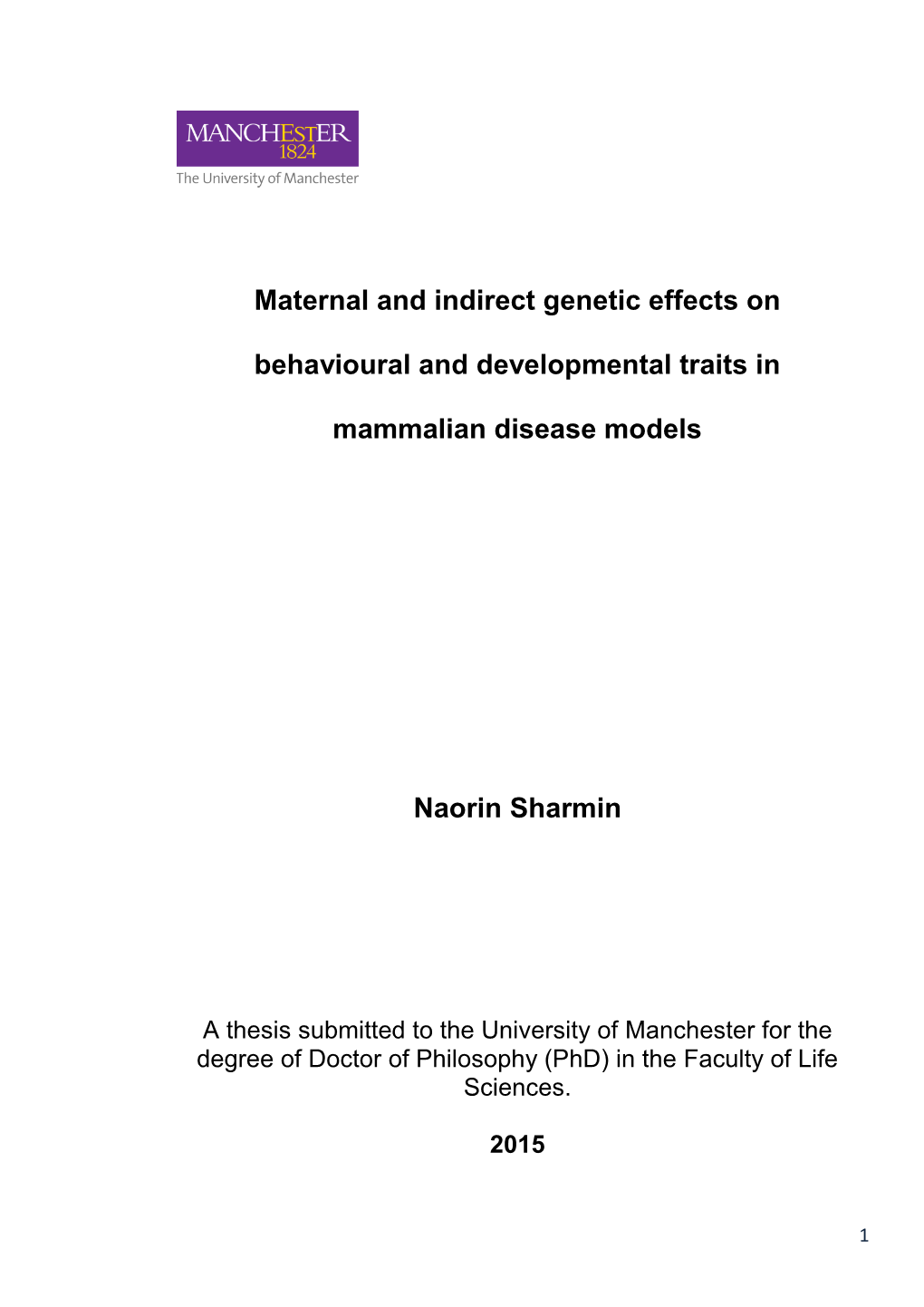 Maternal and Indirect Genetic Effects on Behavioural And