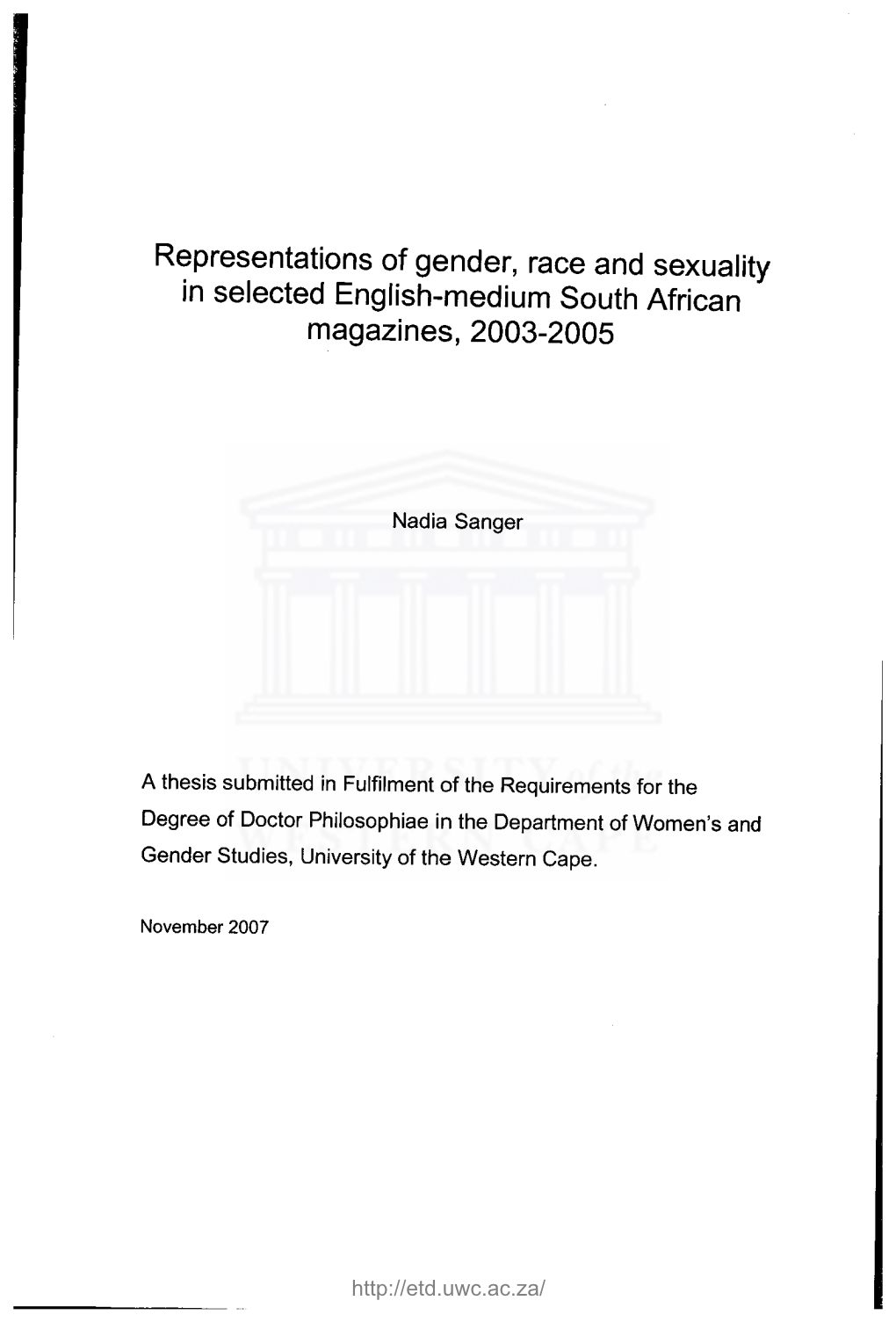 Representations of Gender, Race and Sexuality in Selected English-Medium South African Magazines, 2003-2005