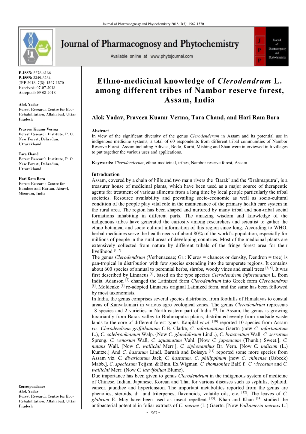 Ethno-Medicinal Knowledge of Clerodendrum L. Among Different