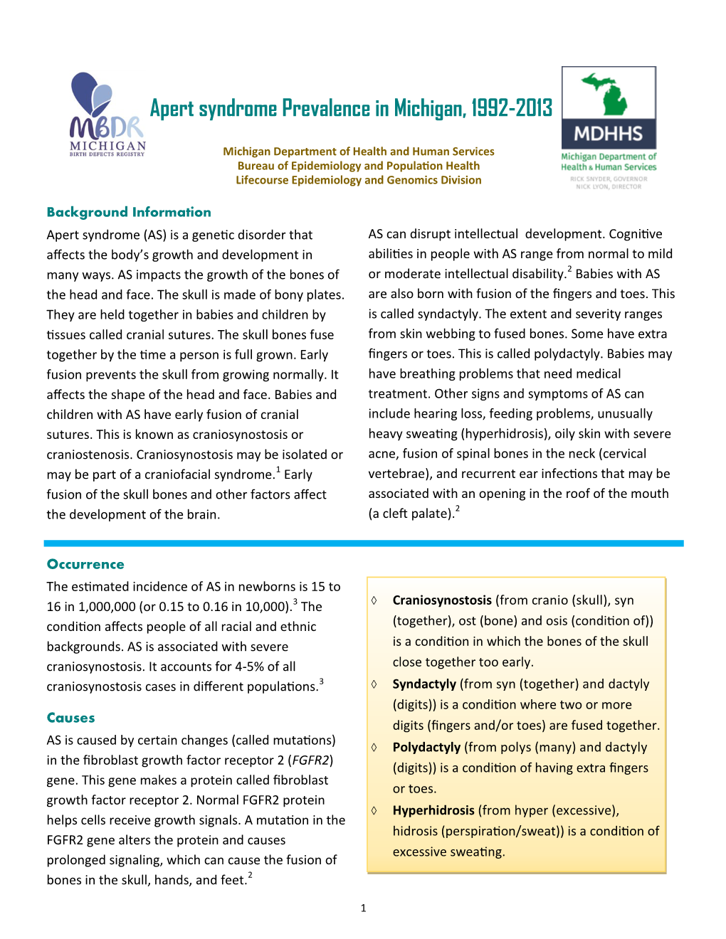 Apert Syndrome Prevalence in Michigan, 1992-2013