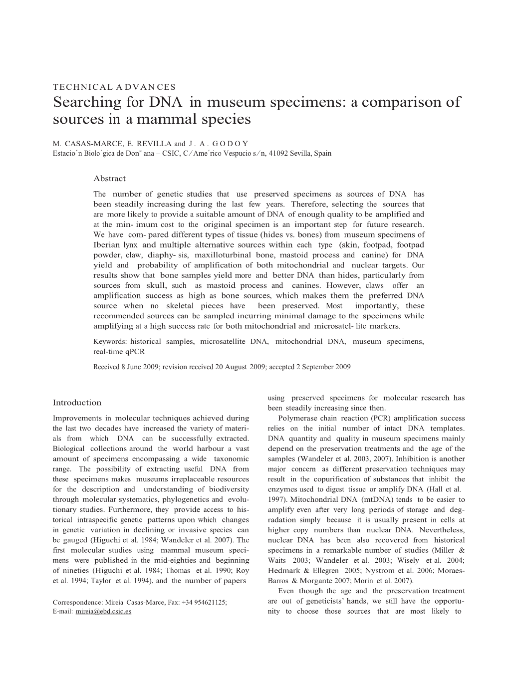 Searching for DNA in Museum Specimens: a Comparison of Sources in a Mammal Species