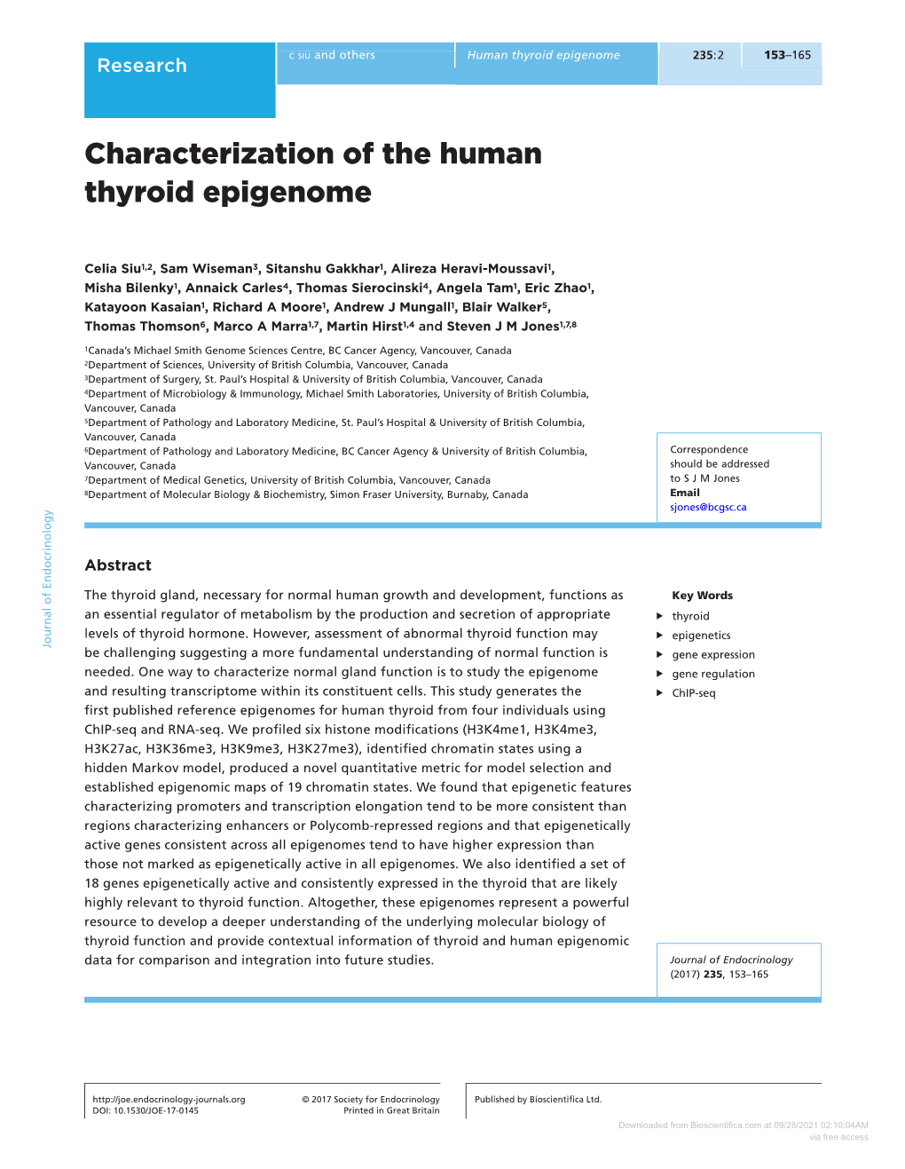 Characterization of the Human Thyroid Epigenome