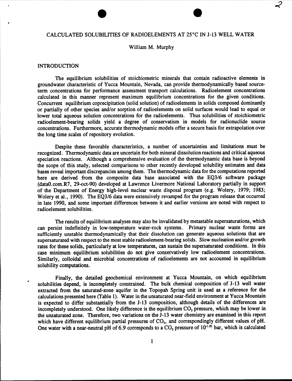 Calculated Solubilities of Radioelements at 25 C in J-13 Well