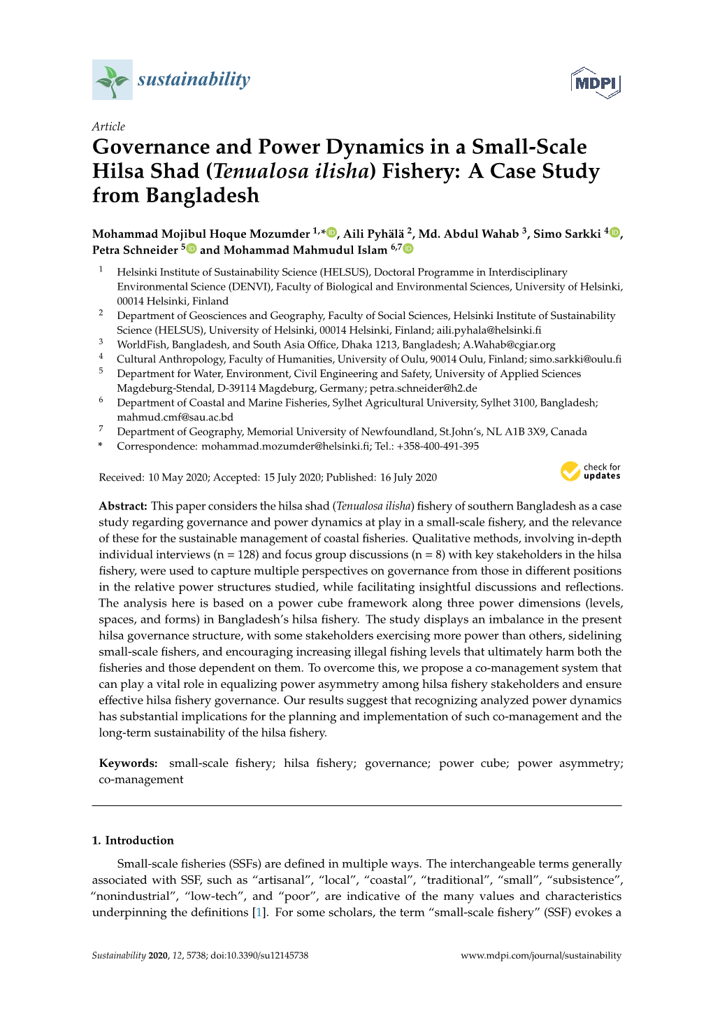 Tenualosa Ilisha) Fishery: a Case Study from Bangladesh