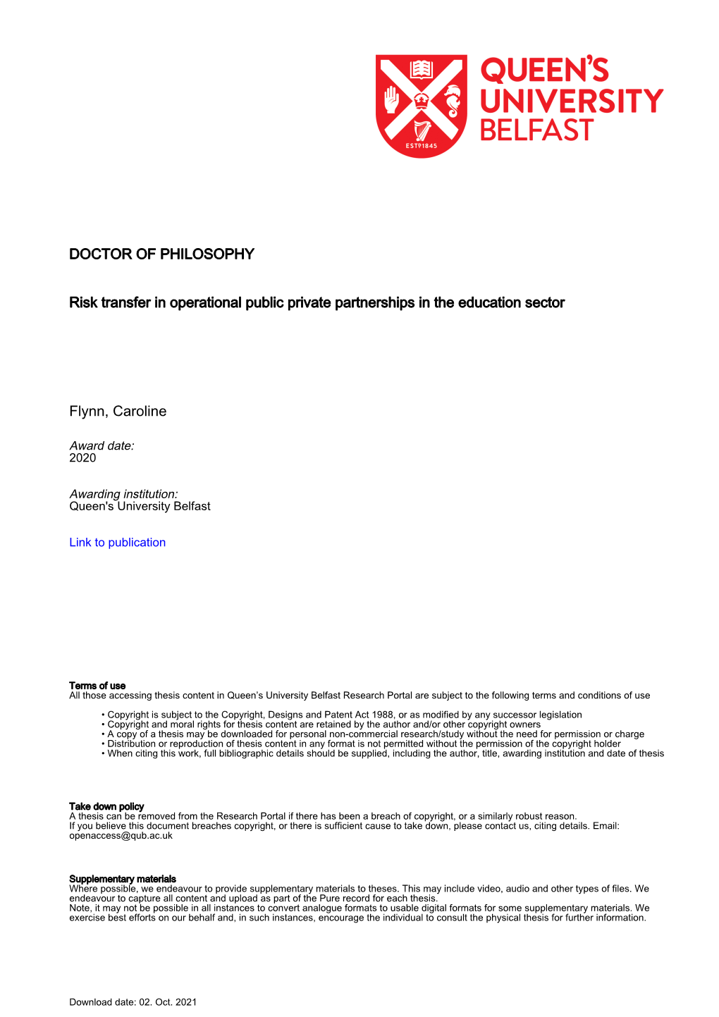 Risk Transfer in Operational Public Private Partnerships in the Education Sector