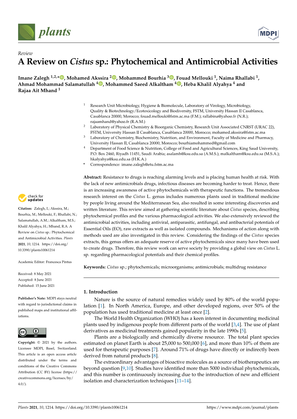 A Review on Cistus Sp.: Phytochemical and Antimicrobial Activities