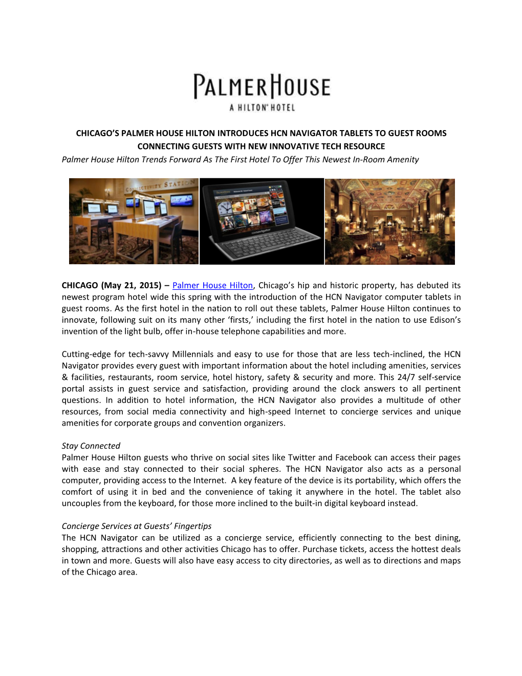 Chicago's Palmer House Hilton Introduces Hcn