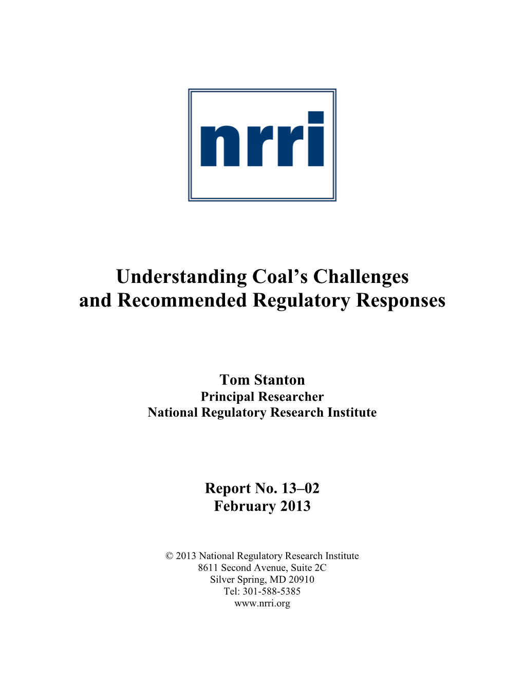 Understanding Coal's Challenges and Recommended Regulatory Responses