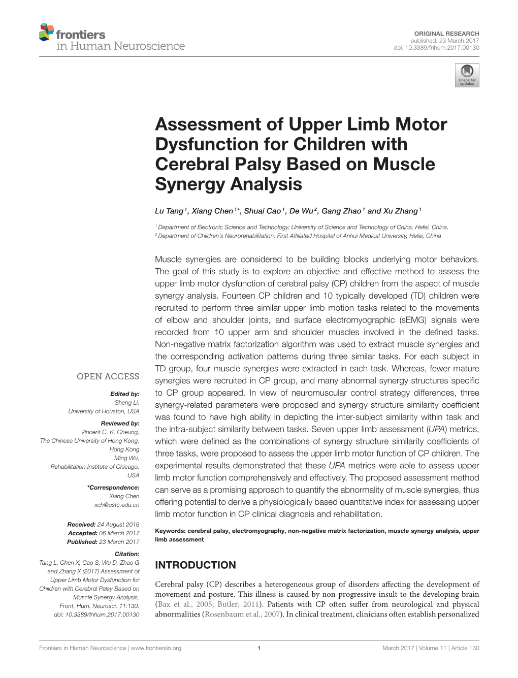 Assessment of Upper Limb Motor Dysfunction for Children with Cerebral Palsy Based on Muscle Synergy Analysis