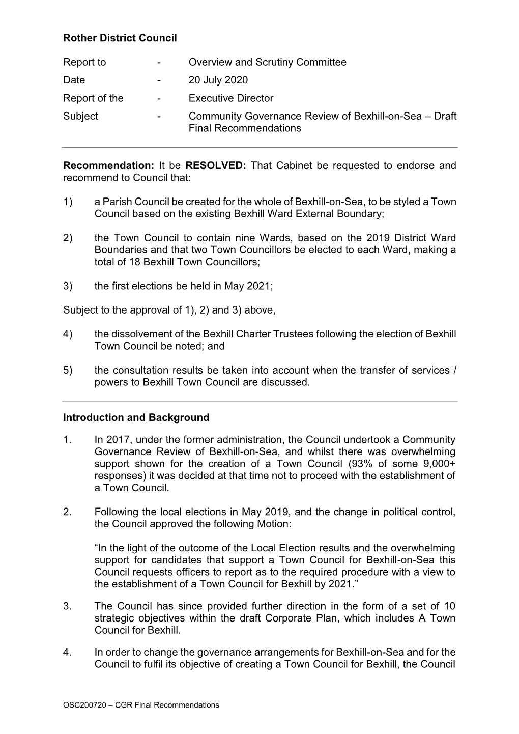 Rother District Council Report To