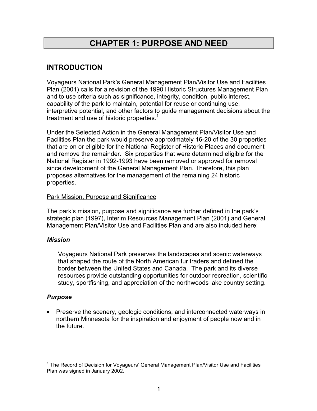 Historic Structures Management Plan and Environmental Assessment